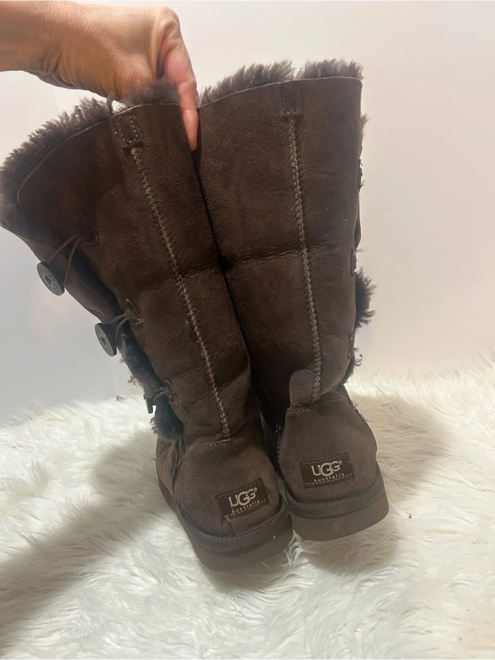 UGG Chocolate Brown Tall Bailey Button Boots 8